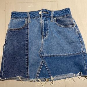 COLOR BLOCK DENIM MINI SKIRT